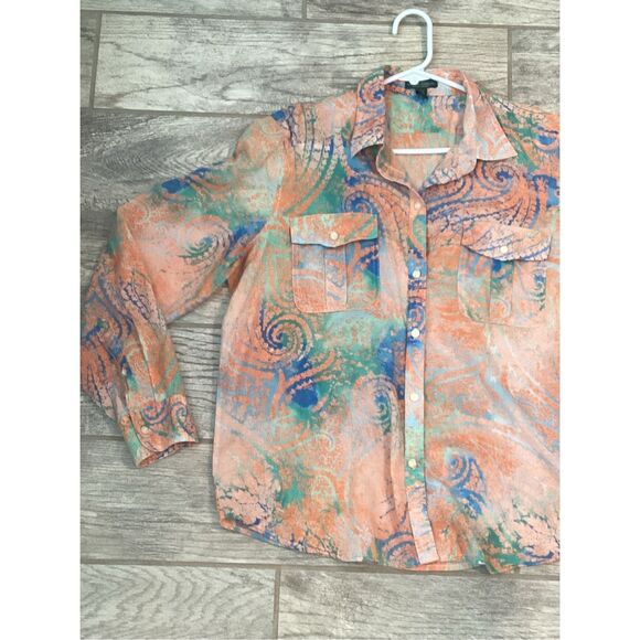 Lauren Ralph Lauren Paisley Coral Blue Green Button up Lightweight XL Beach - Picture 1 of 9